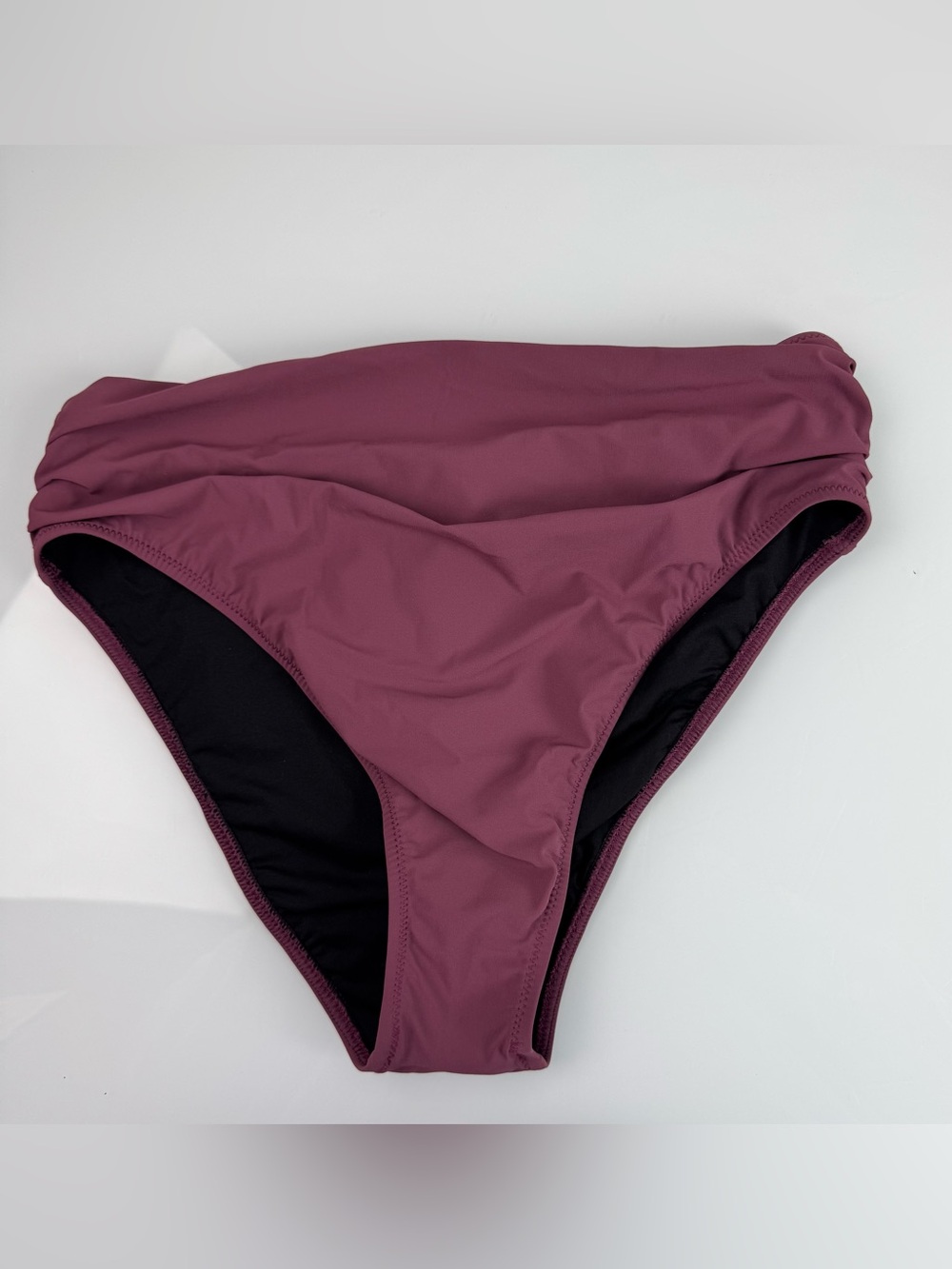 Gottex Swim Bottoms Purple Black Solid High Waisted Shirred Cinched Nylon